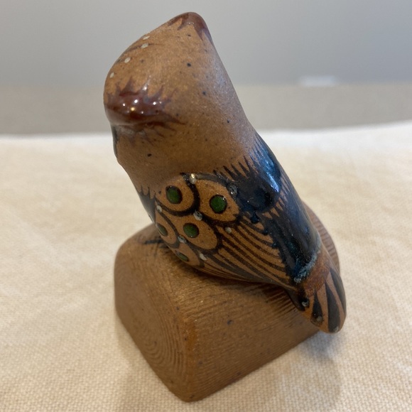 Vintage Tonala Mexican Pottery Owl on Branch signed Perez - Picture 5 of 16